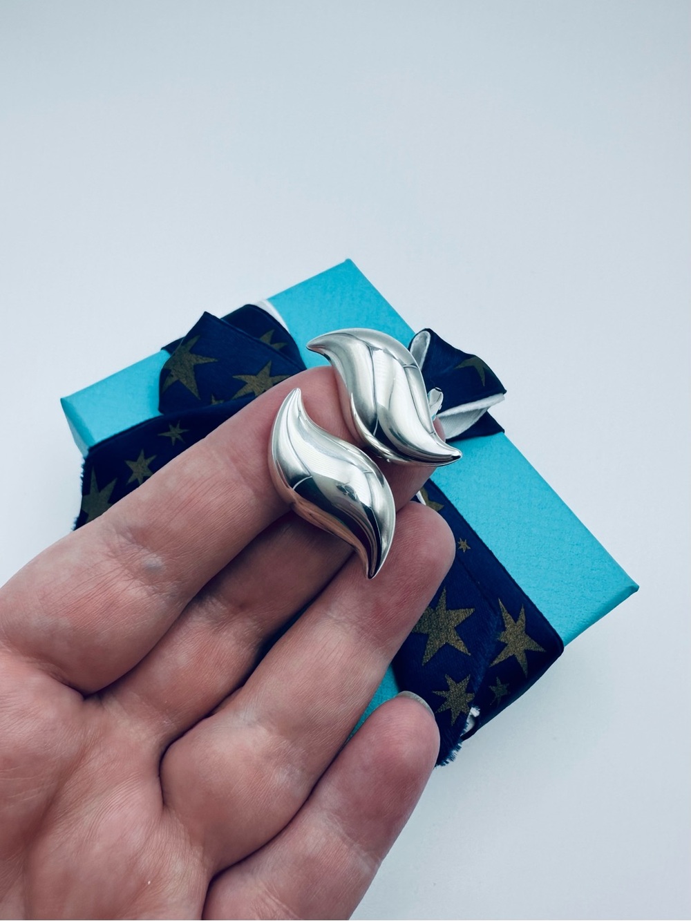 RARE Tiffany & Co. Large Feather Clip On Earrings in Silver with Packaging